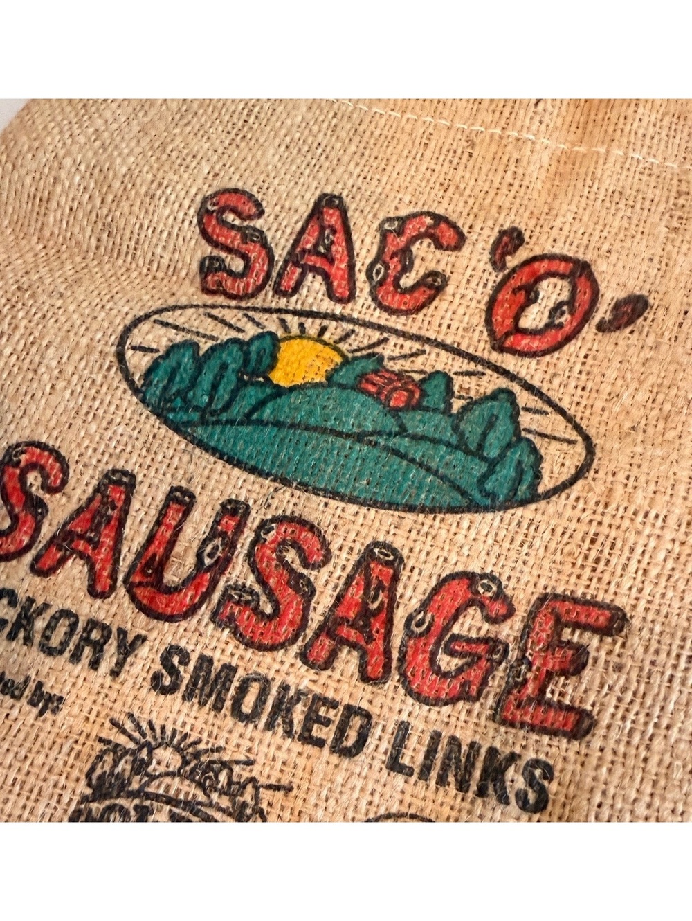 Vintage Style Sausage Factory Smoked Links Burlap Sack